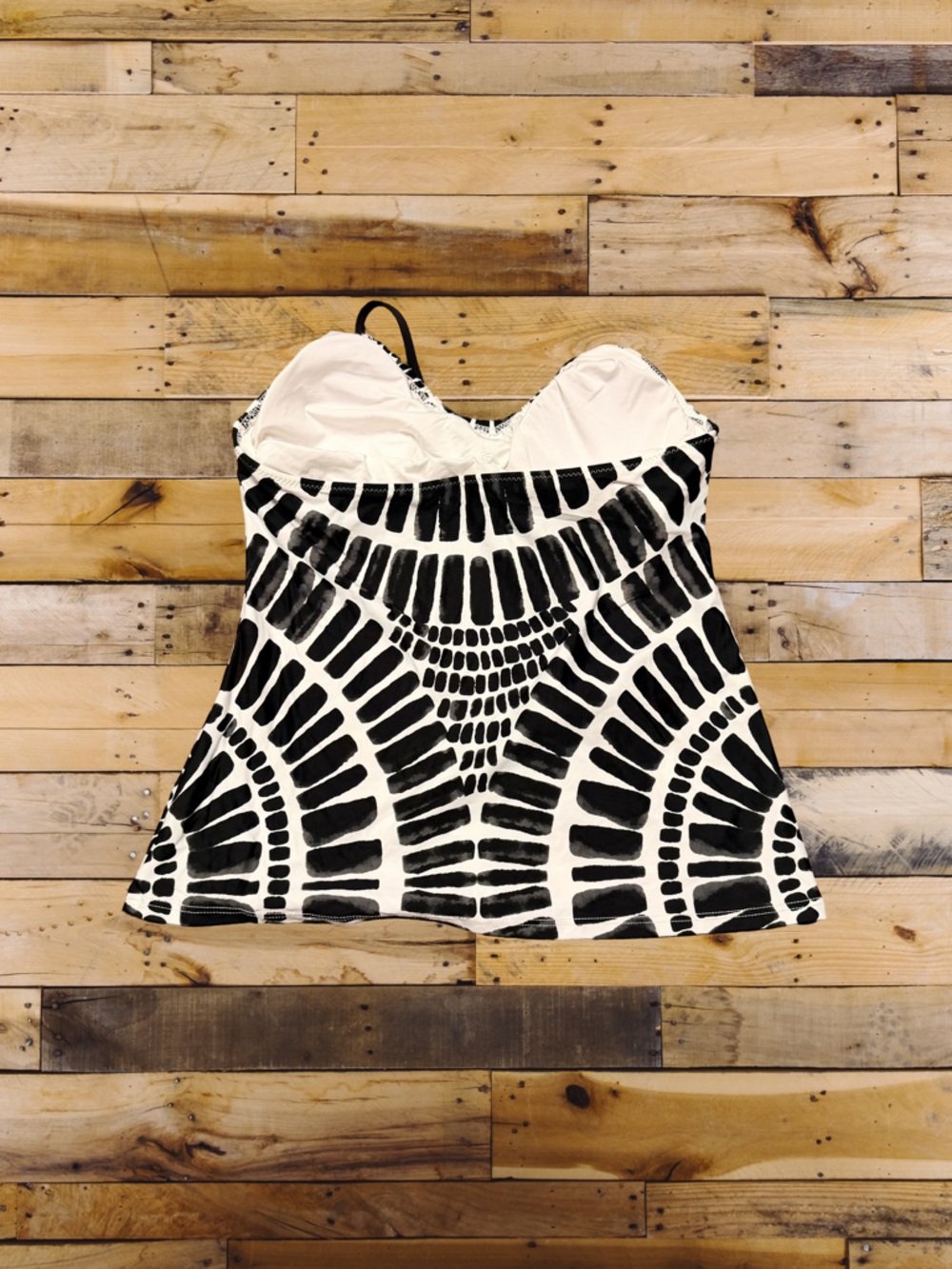 Trina Turk Bandeau Halter Swim Top Black White Abstract Print Gold Tassel Small - Picture 3 of 5